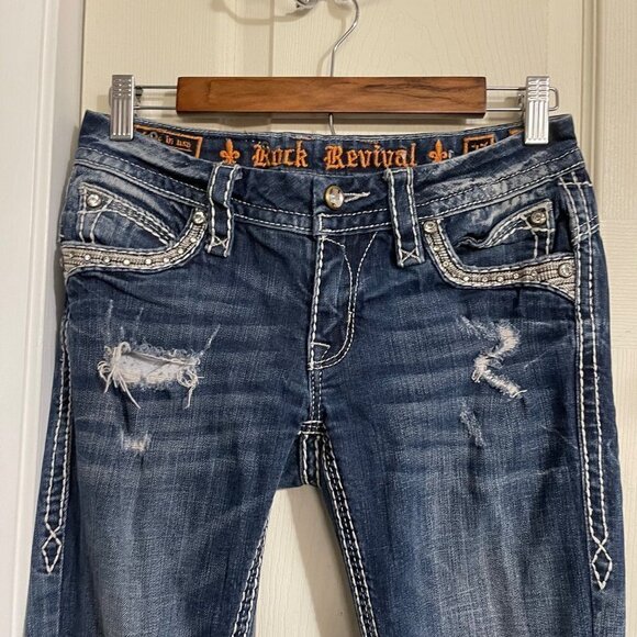 Rock Revival Womens Distressed Contrast Stitch Flap Pockets Ellor Slim Boot 27 - Picture 6 of 11